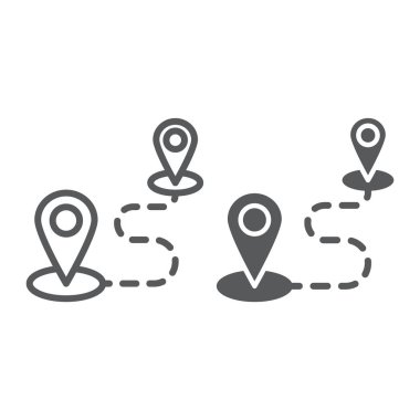 Hedef satır ve karakter simgesi, harita ve konum, gezinti PIN işareti, vektör grafikleri, doğrusal model beyaz bir arka plan üzerinde.