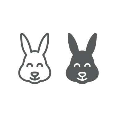 Paskalya bunny çizgi ve glif simgesi, hayvan ve Paskalya, Paskalya tavşan işareti, vektör grafikleri, doğrusal model beyaz bir arka plan üzerinde.