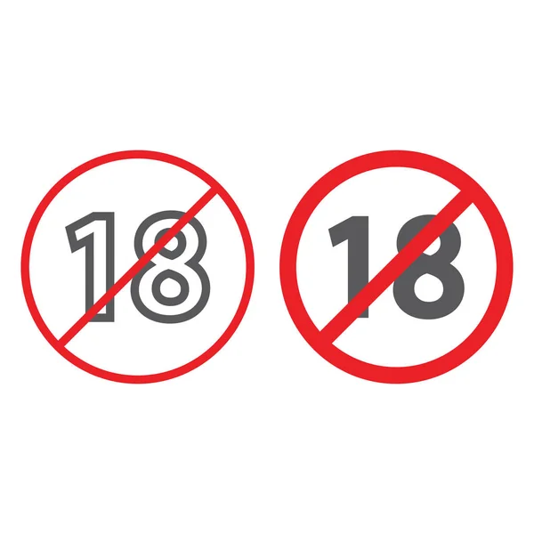 Nr 18 plus lijn en glyph pictogram, verboden en verbod, leeftijd beperking teken, vector graphics, een lineair patroon op een witte achtergrond. — Stockvector