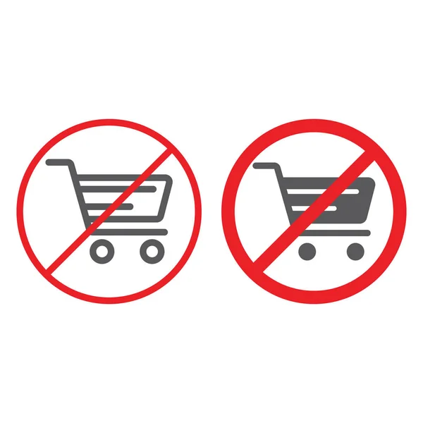 Bez nákupního vozíku linie a glyf ikonu, zakázáno a zakázáno, žádné nákupní vozík znamení, vektorové grafiky, lineární vzor na bílém pozadí. — Stockový vektor