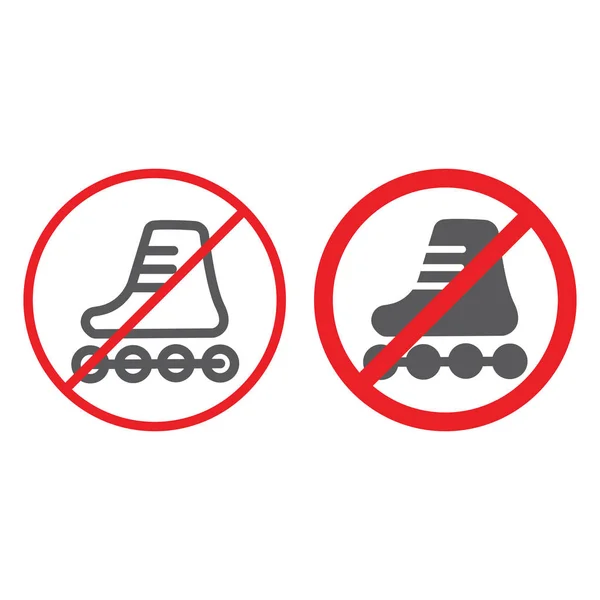 Pas de patins à roulettes ligne et icône de glyphe, interdit et règlement, pas de signe de patinage, graphiques vectoriels, un motif linéaire sur un fond blanc . — Image vectorielle