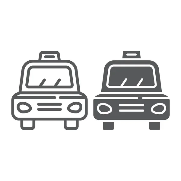 Icono de línea de taxi y glifo, transporte y coche, signo de cabina, gráficos vectoriales, un patrón lineal sobre un fondo blanco . — Vector de stock