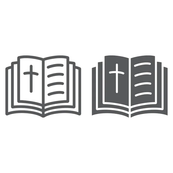 Szent Biblia vonal és a karakterjel-ikon, a vallás és a könyv, könyv, a kereszt jele, vektorgrafikus, lineáris szerkezet egy fehér háttér. — Stock Vector