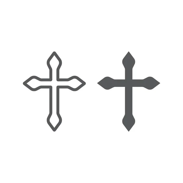 Religión cruz línea e icono de glifo, cristiano y católico, signo de crucifijo, gráficos vectoriales, un patrón lineal sobre un fondo blanco . — Vector de stock