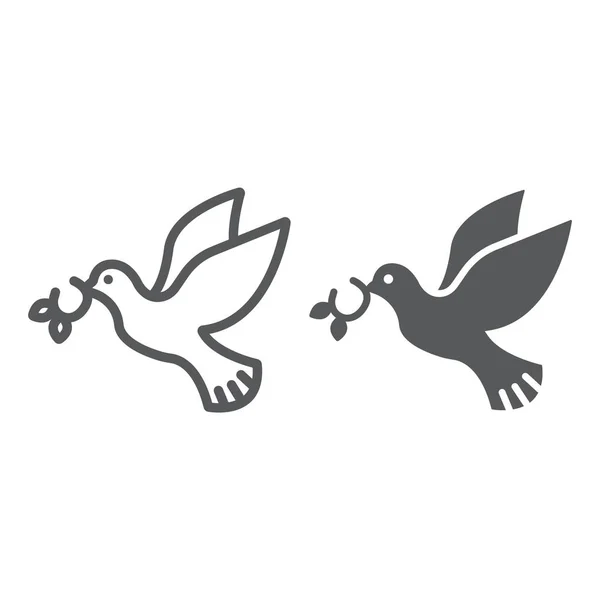 Taubenlinie und Glyphen-Symbol, Vogel und Symbol, Taubenzeichen, Vektorgrafik, ein lineares Muster auf weißem Hintergrund. — Stockvektor