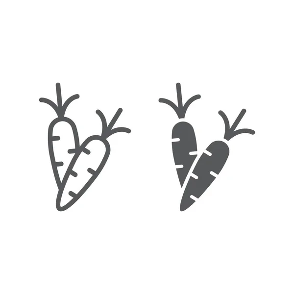 Línea de zanahoria e icono de glifo, vegetales y alimentos, signo de raíz, gráficos vectoriales, un patrón lineal sobre un fondo blanco . — Vector de stock