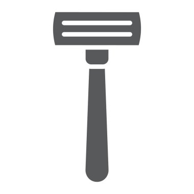 Ustura glif simgesi, Kuaför ve bıçak, tıraş makinesi işareti, vektör grafikleri, beyaz zemin üzerinde sağlam bir desen.