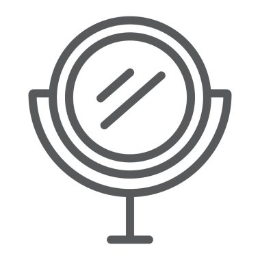 Tablo ayna satırı simgesi, cam ve yansıma yuvarlak ayna imzalayın, vektör grafikleri, doğrusal model beyaz bir arka plan üzerinde.