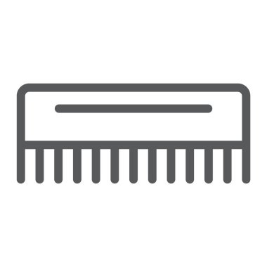 Tarak satırı simgesi, Kuaförlük ve aksesuarları, saç fırça işareti, vektör grafikleri, doğrusal model beyaz bir arka plan üzerinde.