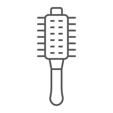 Saç fırçası ince çizgi simgesi, Kuaförlük ve tarak, saç bakımı işareti, vektör grafikleri, doğrusal model beyaz bir arka plan üzerinde.