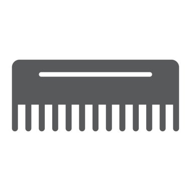 Tarak glif simgesi, Kuaförlük ve aksesuarları, saç fırça işareti, vektör grafikleri, beyaz zemin üzerinde sağlam bir desen.