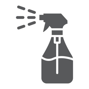 Sisli sprey glif simgesi, sıvı ve akışkan, sprey şişe işareti, vektör grafikleri, beyaz zemin üzerinde sağlam bir desen.