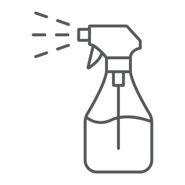 Sisli sprey ince çizgi simgesi, sıvı ve akışkan, sprey şişe işareti, vektör grafikleri, doğrusal model beyaz bir arka plan üzerinde.