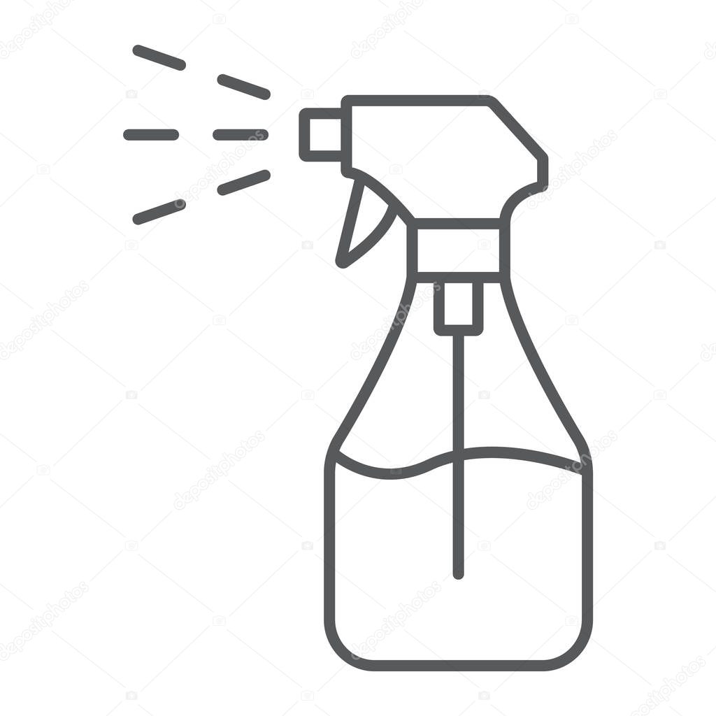 Foggy spray thin line icon, liquid and fluid, spray bottle sign, vector graphics, a linear pattern on a white background, eps 10.