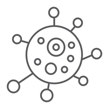 Virüs ince çizgi simgesi, bakteri ve Biyoloji, mikrop işareti, vektör grafikleri, doğrusal model beyaz bir arka plan üzerinde.