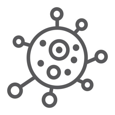 Virüs satırı simgesi, bakteri ve Biyoloji, mikrop işareti, vektör grafik, bir doğrusal model beyaz bir arka plan üzerinde.