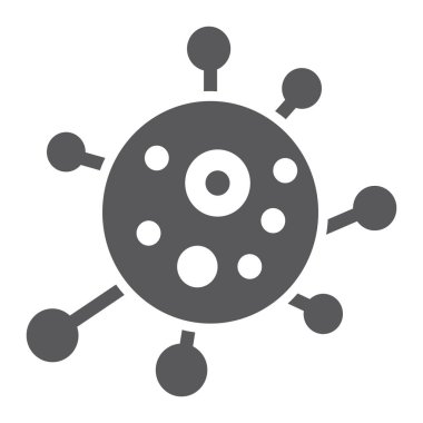 Virüs glif simgesi, bakteri ve Biyoloji, mikrop işareti, vektör grafikleri, beyaz zemin üzerinde sağlam bir desen.