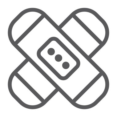 Yama satırı simgesi, alçı ve yardım, tıbbi sargı işareti, vektör grafikleri, doğrusal model beyaz bir arka plan üzerinde.