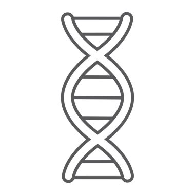 DNA ince çizgi simgesi, kromozom ve Biyoloji, genetik işareti, vektör grafikleri, doğrusal model beyaz bir arka plan üzerinde.