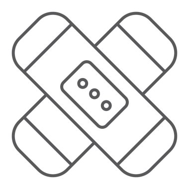 Yama ince çizgi simgesi, alçı ve yardım, tıbbi sargı işareti, vektör grafikleri, doğrusal model beyaz bir arka plan üzerinde.