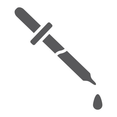Pipet glif simgesi, enstrüman ve laboratuvar, Damlalık işareti, vektör grafikleri, beyaz zemin üzerinde sağlam bir desen.
