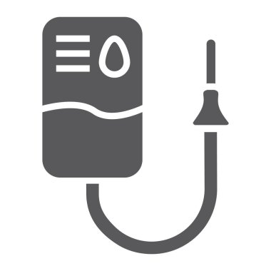 Kan paketi glif simgesi, tıp ve çanta işareti, vektör grafikleri, beyaz zemin üzerinde sağlam bir desen kan bağışı.