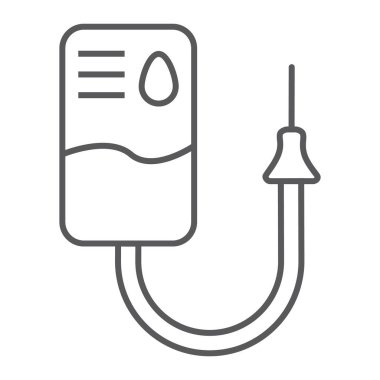 Kan paketi ince çizgi simgesi, tıp ve çanta işareti, vektör grafikleri, doğrusal model beyaz bir arka plan üzerinde kan bağışı.