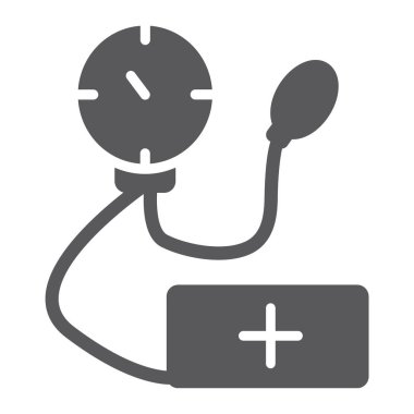 Tonometer glif simgesi, tıp ve sağlık, ölçüm aracı işareti, vektör grafikleri, beyaz zemin üzerinde sağlam bir desen.