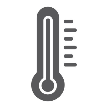 Termometre glif simgesi, tıp ve sıcaklık, ölçüm aracı işareti, vektör grafikleri, beyaz zemin üzerinde sağlam bir desen.