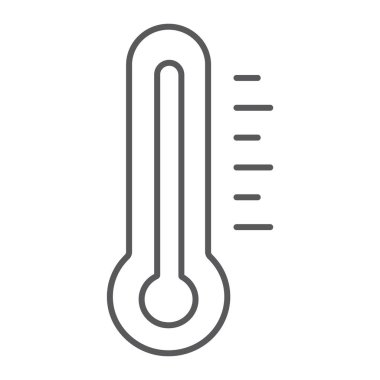 Termometre ince çizgi simgesi, tıp ve sıcaklık, ölçüm aracı işareti, vektör grafikleri, doğrusal model beyaz bir arka plan üzerinde.