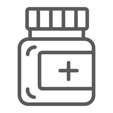 Merhem satırı simgesi, bakım ve tıp, tıp şişe işareti, vektör grafikleri, doğrusal model beyaz bir arka plan üzerinde.