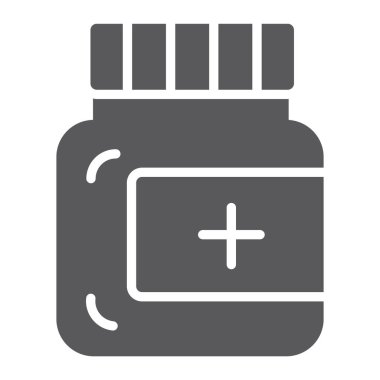 Merhem glif simgesi, bakım ve tıp, tıp şişe işareti, vektör grafikleri, beyaz zemin üzerinde sağlam bir desen.