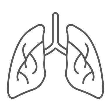 Akciğerler ince çizgi simgesi, biyoloji ve vücut, organ işareti, vektör grafikleri, doğrusal model beyaz bir arka plan üzerinde.