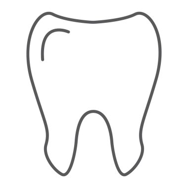Diş ince çizgi simgesi, tıp ve diş hekimi, diş işareti, vektör grafikleri, doğrusal model beyaz bir arka plan üzerinde.