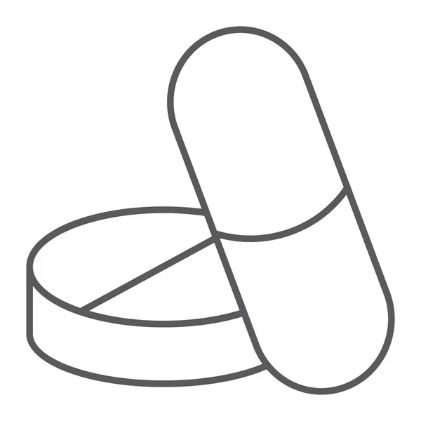 Pictogram van de dunne lijn van de pillen, medische en farmaceutische, capsule teken, vector graphics, een lineair patroon op een witte achtergrond. — Stockvector