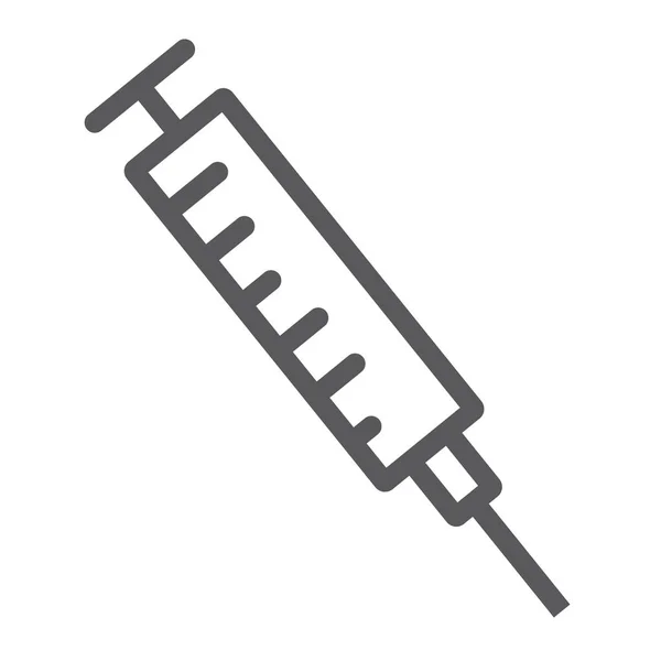 シリンジ線アイコン、薬と注射針の記号、ベクトル グラフィックス、白い背景の上の線形パターン. — ストックベクタ
