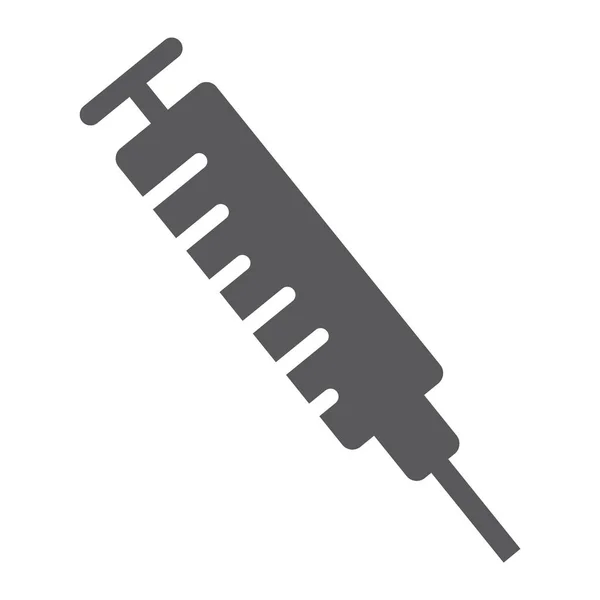 Ícone de glifo de seringa, medicamento e injeção, sinal de agulha, gráficos vetoriais, um padrão sólido em um fundo branco . — Vetor de Stock