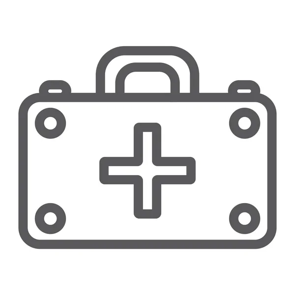 Icono de la línea del botiquín de primeros auxilios, medicina y emergencia, signo de caja médica, gráficos vectoriales, un patrón lineal sobre un fondo blanco . — Vector de stock