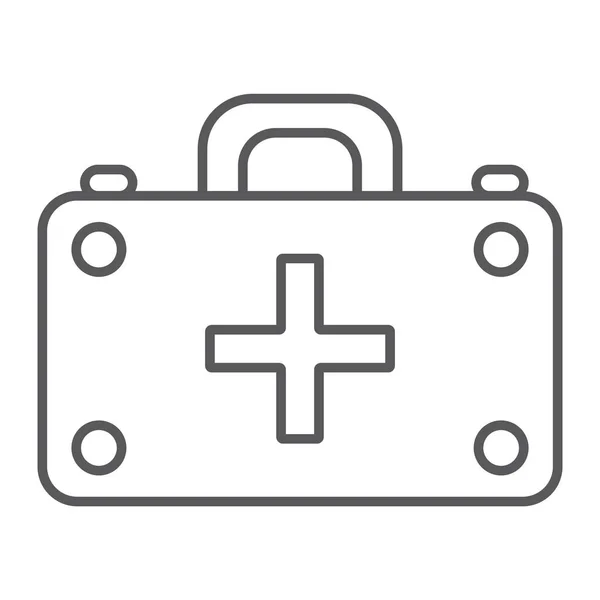 Botiquín de primeros auxilios icono de línea delgada, medicina y emergencia, signo de caja médica, gráficos vectoriales, un patrón lineal sobre un fondo blanco . — Vector de stock