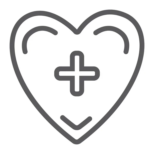 Coeur avec icône en croix, médecine et cardiologie, signe de soins de santé, graphiques vectoriels, un motif linéaire sur fond blanc . — Image vectorielle