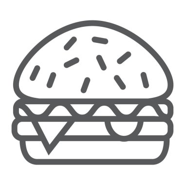 Burger satırı simgesi, gıda ve yemek, hamburger işareti, vektör grafik, bir doğrusal model beyaz bir arka plan üzerinde.
