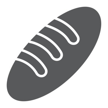 Ekmek glif simgesi, gıda ve bun, baget işareti, vektör grafikleri, beyaz zemin üzerinde sağlam bir desen.