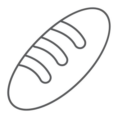 Ekmek ince çizgi simgesi, gıda ve bun, baget işareti, vektör grafikleri, doğrusal model beyaz bir arka plan üzerinde.