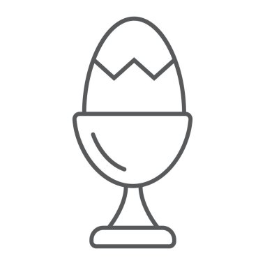 Haşlanmış yumurta ince çizgi simgesi, gıda ve tavuk, Kahvaltı işareti, vektör grafikleri, doğrusal model beyaz bir arka plan üzerinde.