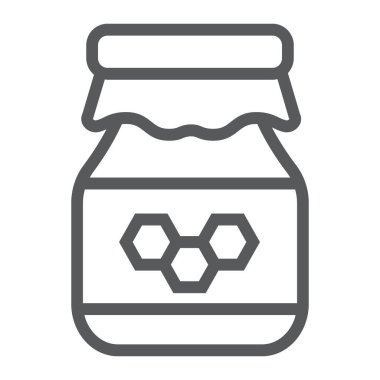 Tatlım satırı simgesi, gıda ve arı, kavanoz işareti, vektör grafikleri, doğrusal model beyaz bir arka plan üzerinde.