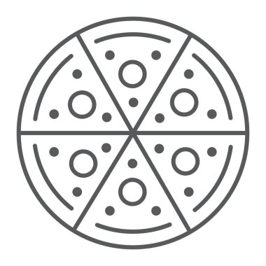 Pizza ince çizgi simgesi, gıda ve İtalyan, hızlı gıda imzalayın, vektör grafikleri, doğrusal model beyaz bir arka plan üzerinde.