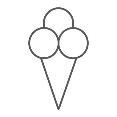 Dondurma ince çizgi simgesi, yiyecek ve soğuk, tatlı işareti, vektör grafikleri, doğrusal model beyaz bir arka plan üzerinde.