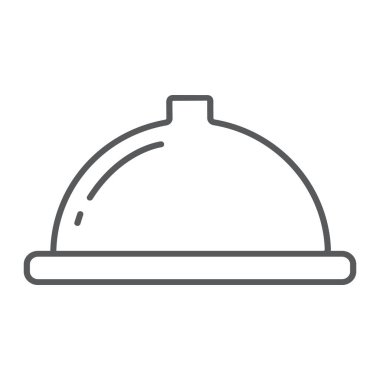 Tepsi ince çizgi kutsal kişilerin resmi, gıda ve Restoran, yemek işareti, vektör grafikleri, doğrusal model beyaz bir arka plan üzerinde hizmet veren.