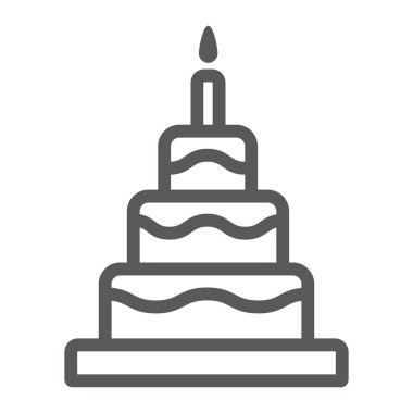 Kek satırı simgesi, yemek ve tatlılar, tatlılar işareti, vektör grafikleri, doğrusal model beyaz bir arka plan üzerinde.