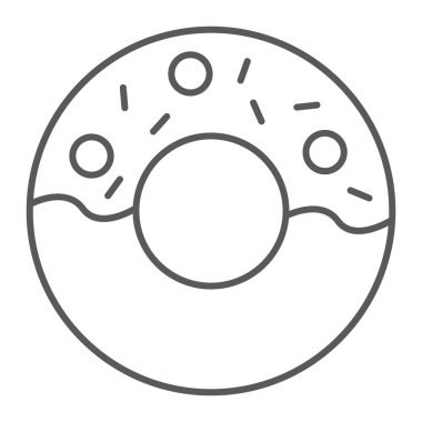 Çörek ince çizgi simgesi, gıda ve şeker, pasta işareti, vektör grafikleri, doğrusal model beyaz bir arka plan üzerinde.